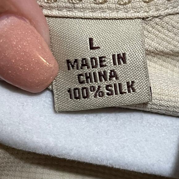 Men's Tommy Bahama 100% Silk Tan Button Shirt Large - Picture 2 of 5